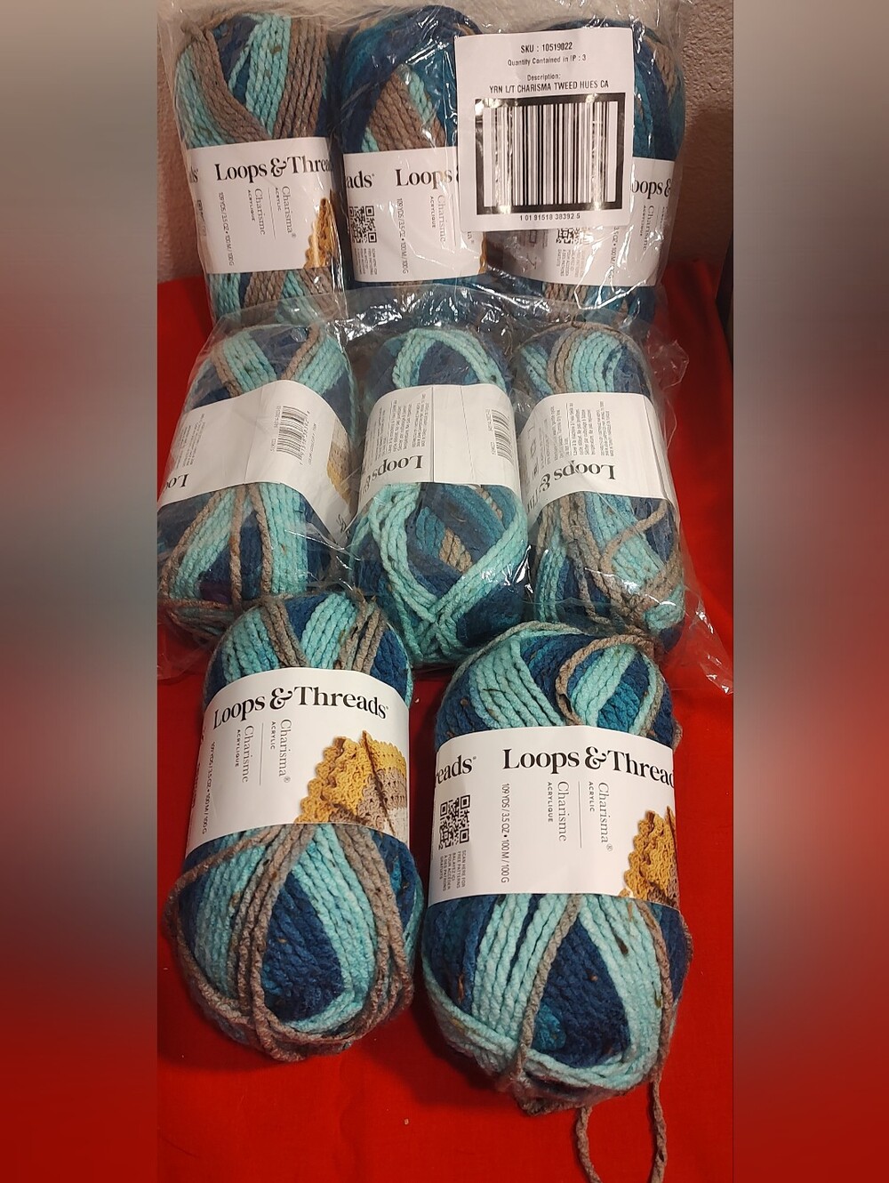Charisma Loops & Threads Variegated Blue Teal Yarn 8 Skeins DIY Knitting Vintage